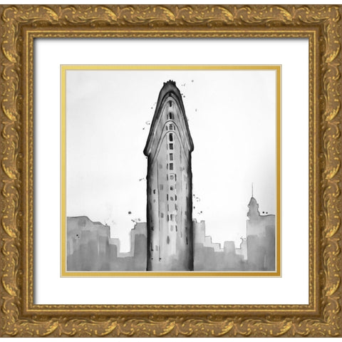 New York City Flatiron Building Gold Ornate Wood Framed Art Print with Double Matting by Atelier B Art Studio