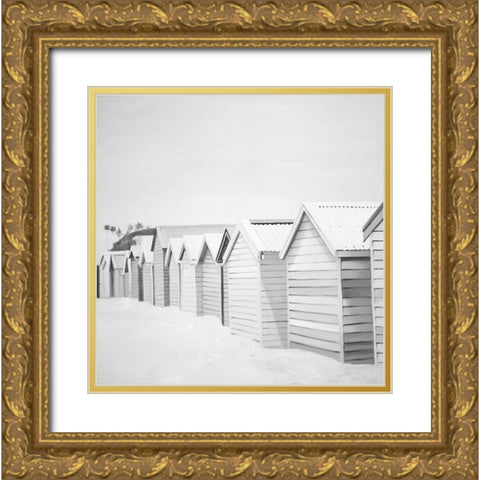 BEACH CABINS Gold Ornate Wood Framed Art Print with Double Matting by Atelier B Art Studio