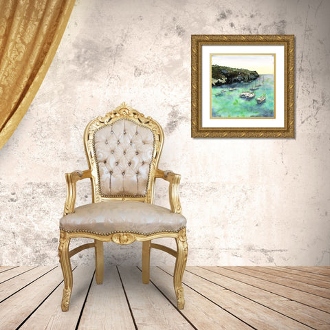BOATS IN CALA MACARELLA Gold Ornate Wood Framed Art Print with Double Matting by Atelier B Art Studio