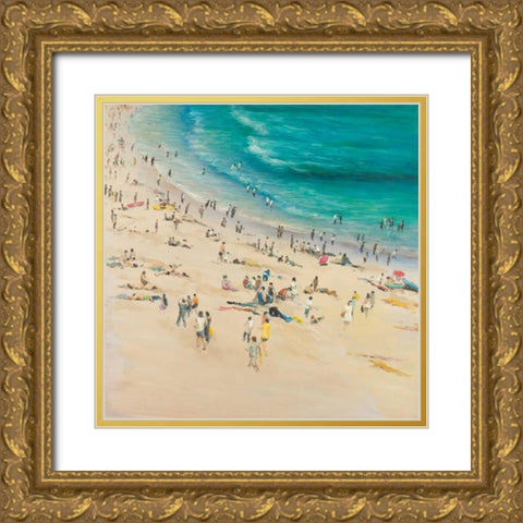 Summer Crowds at the Beach Gold Ornate Wood Framed Art Print with Double Matting by Atelier B Art Studio