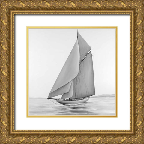 Vintage Sailing Ship Gold Ornate Wood Framed Art Print with Double Matting by Atelier B Art Studio