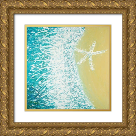 Right Side Seastar and a Wave Gold Ornate Wood Framed Art Print with Double Matting by Atelier B Art Studio
