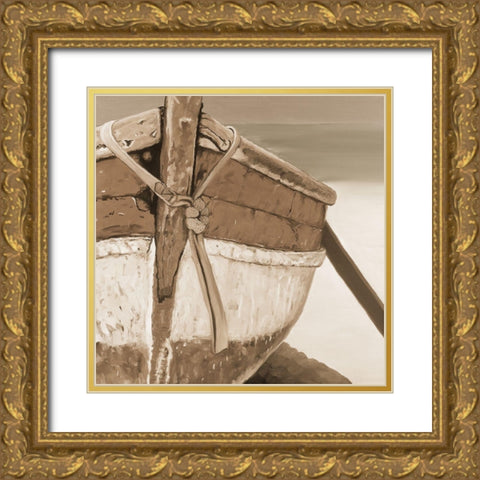 Tied up rowing boat Gold Ornate Wood Framed Art Print with Double Matting by Atelier B Art Studio