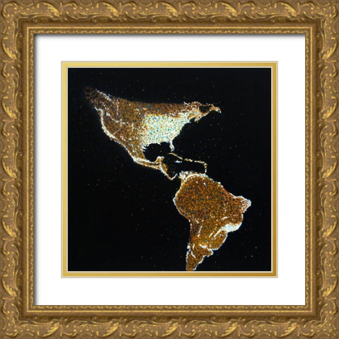 AMERICAN CONTINENT AT NIGHT Gold Ornate Wood Framed Art Print with Double Matting by Atelier B Art Studio