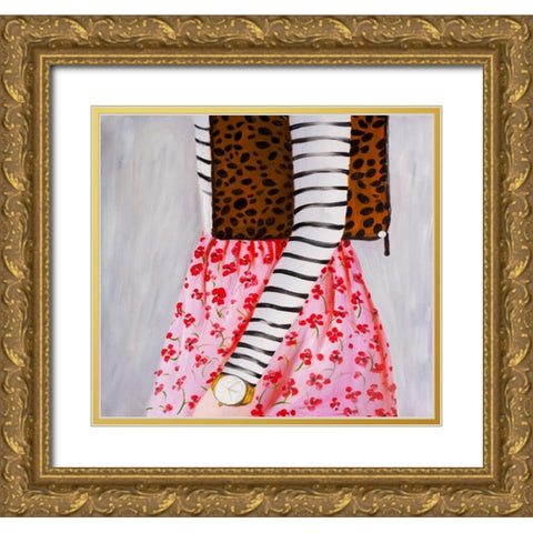 Fashionable Woman with a Leopard Bag Gold Ornate Wood Framed Art Print with Double Matting by Atelier B Art Studio