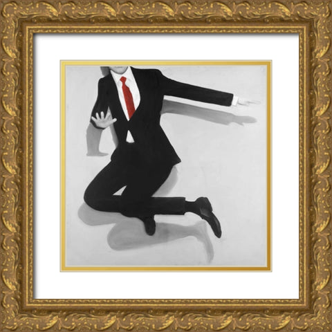 Classical Jumping Man Gold Ornate Wood Framed Art Print with Double Matting by Atelier B Art Studio