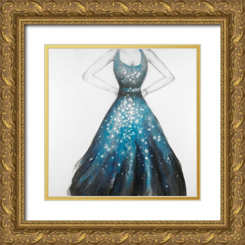 Blue Princess Dress Gold Ornate Wood Framed Art Print with Double Matting by Atelier B Art Studio