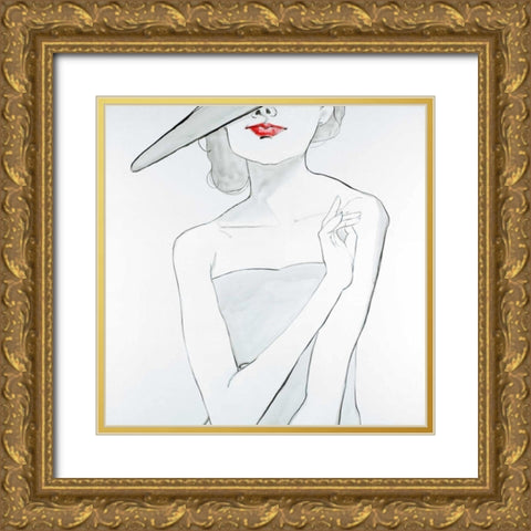 Woman with Hat Gold Ornate Wood Framed Art Print with Double Matting by Atelier B Art Studio