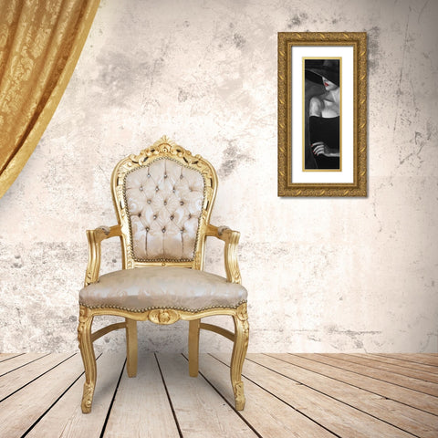 Mysterious Woman with a Hat Gold Ornate Wood Framed Art Print with Double Matting by Atelier B Art Studio