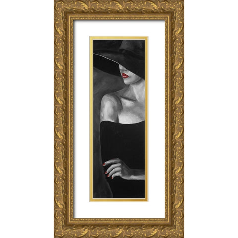 Mysterious Woman with a Hat Gold Ornate Wood Framed Art Print with Double Matting by Atelier B Art Studio