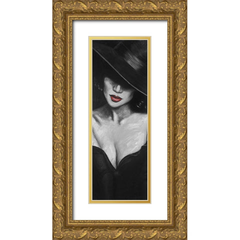 Mysterious Red Lips Lady Gold Ornate Wood Framed Art Print with Double Matting by Atelier B Art Studio
