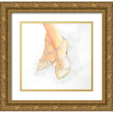 STUDDED HIGH HEELS Gold Ornate Wood Framed Art Print with Double Matting by Atelier B Art Studio