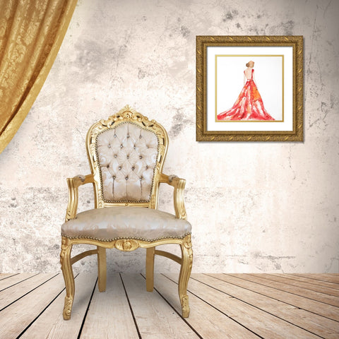 RED PROM DRESS Gold Ornate Wood Framed Art Print with Double Matting by Atelier B Art Studio