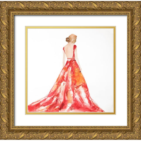 RED PROM DRESS Gold Ornate Wood Framed Art Print with Double Matting by Atelier B Art Studio