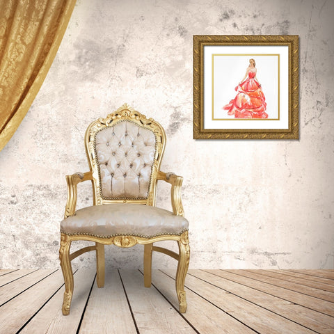 BEAUTIFUL RED PROM DRESS Gold Ornate Wood Framed Art Print with Double Matting by Atelier B Art Studio