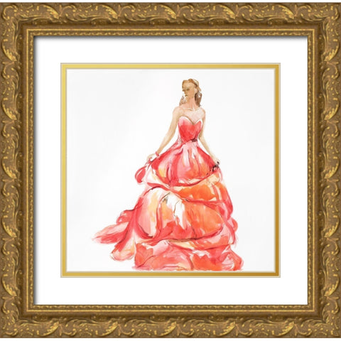 BEAUTIFUL RED PROM DRESS Gold Ornate Wood Framed Art Print with Double Matting by Atelier B Art Studio