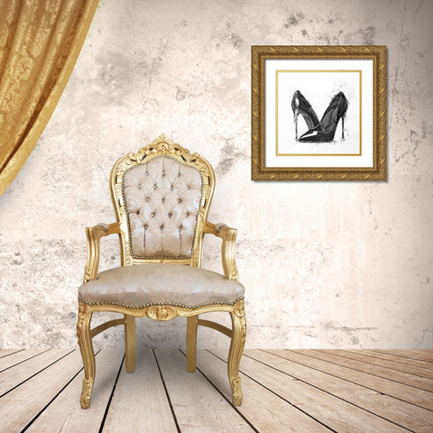 BLACK HIGH HEELS SHOES Gold Ornate Wood Framed Art Print with Double Matting by Atelier B Art Studio