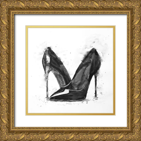 BLACK HIGH HEELS SHOES Gold Ornate Wood Framed Art Print with Double Matting by Atelier B Art Studio