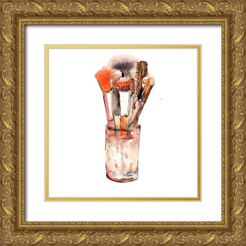 SET OF MAKE-UP BRUSHES Gold Ornate Wood Framed Art Print with Double Matting by Atelier B Art Studio