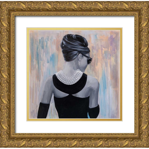 Audrey Hepburn Abstract Style Back View Gold Ornate Wood Framed Art Print with Double Matting by Atelier B Art Studio