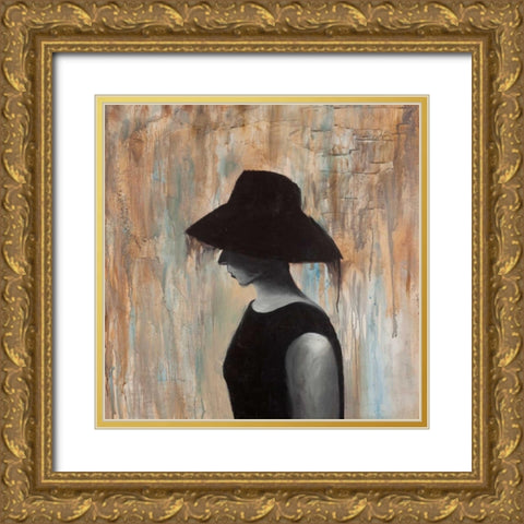 Audrey Hepburn with a Big Hat Gold Ornate Wood Framed Art Print with Double Matting by Atelier B Art Studio
