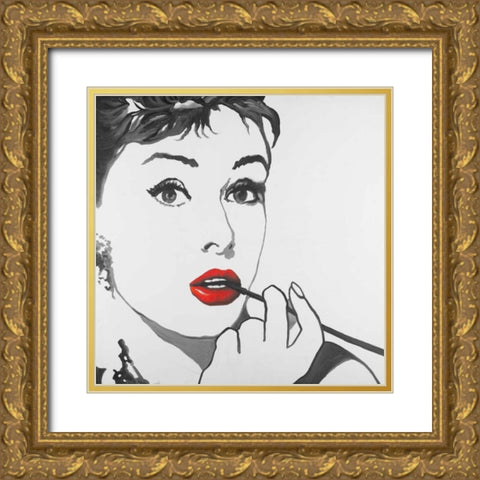 Audrey Hepburn Outline Style Gold Ornate Wood Framed Art Print with Double Matting by Atelier B Art Studio