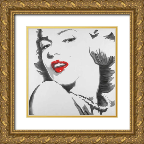 Marilyn Monroe Outline Style Gold Ornate Wood Framed Art Print with Double Matting by Atelier B Art Studio