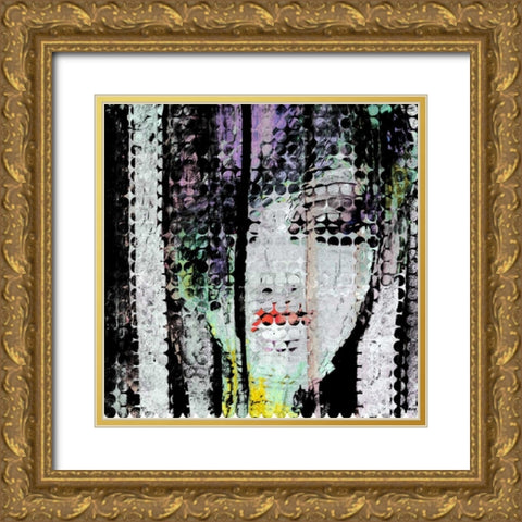 Abstract Colorful Woman Face Gold Ornate Wood Framed Art Print with Double Matting by Atelier B Art Studio