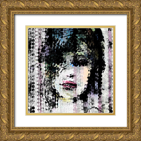 Abstract Colorful Woman Face made from Dots Gold Ornate Wood Framed Art Print with Double Matting by Atelier B Art Studio