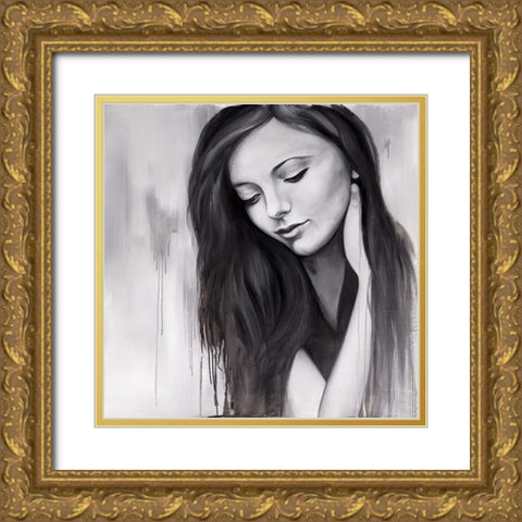 REALISTIC WOMAN PORTRAIT Gold Ornate Wood Framed Art Print with Double Matting by Atelier B Art Studio