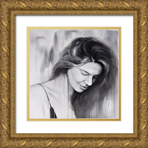 SMILING WOMAN PORTRAIT Gold Ornate Wood Framed Art Print with Double Matting by Atelier B Art Studio