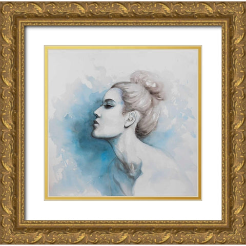 Watercolor Abstract Girl Profile View Gold Ornate Wood Framed Art Print with Double Matting by Atelier B Art Studio