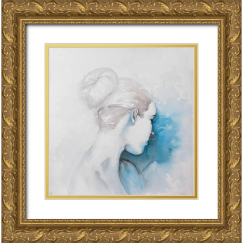 Watercolor Abstract Girl with Hair Bun Gold Ornate Wood Framed Art Print with Double Matting by Atelier B Art Studio
