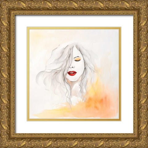 Woman with Red Lips Gold Ornate Wood Framed Art Print with Double Matting by Atelier B Art Studio