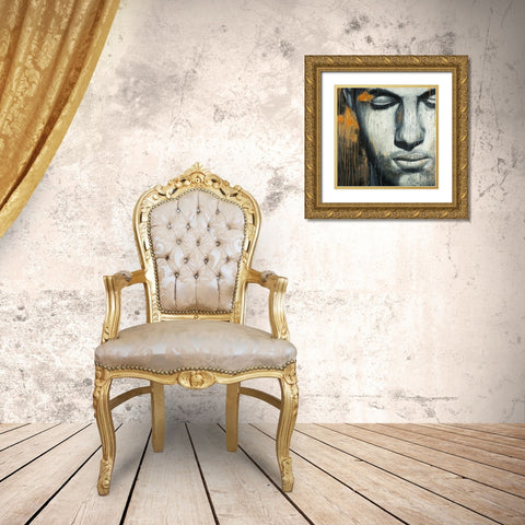 Abstract Man Face Gold Ornate Wood Framed Art Print with Double Matting by Atelier B Art Studio