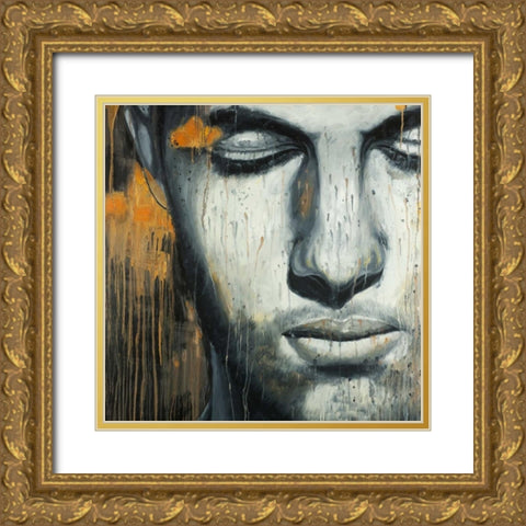 Abstract Man Face Gold Ornate Wood Framed Art Print with Double Matting by Atelier B Art Studio