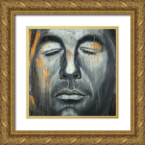 Abstract Man Portrait Gold Ornate Wood Framed Art Print with Double Matting by Atelier B Art Studio