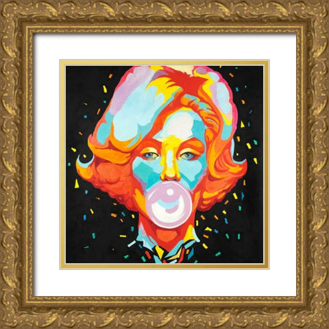 Colorful Maryline Monroe Bubblegum Gold Ornate Wood Framed Art Print with Double Matting by Atelier B Art Studio