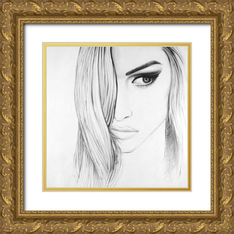 Black and White Portrait Gold Ornate Wood Framed Art Print with Double Matting by Atelier B Art Studio