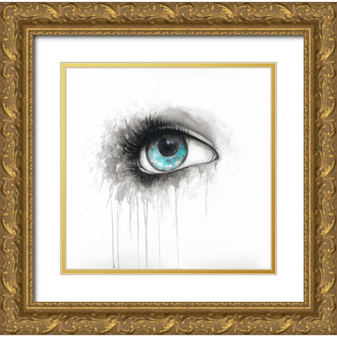 Blue Eye in Watercolor Gold Ornate Wood Framed Art Print with Double Matting by Atelier B Art Studio