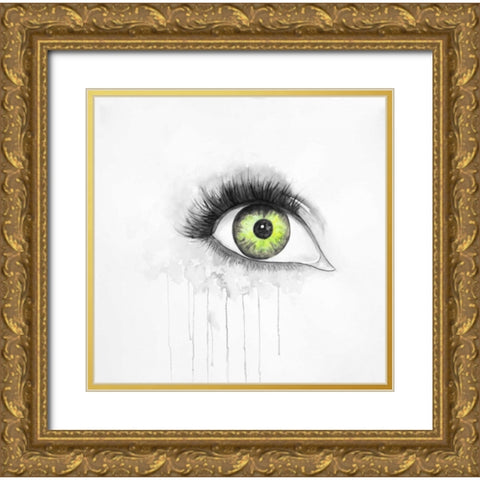 Green Eye in Watercolor Gold Ornate Wood Framed Art Print with Double Matting by Atelier B Art Studio