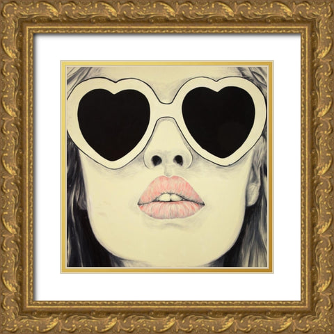 YOUNG LADY WITH GLASSES Gold Ornate Wood Framed Art Print with Double Matting by Atelier B Art Studio