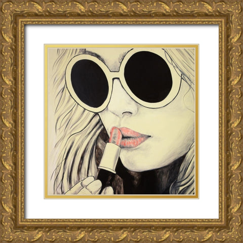 PINK LIPS Gold Ornate Wood Framed Art Print with Double Matting by Atelier B Art Studio