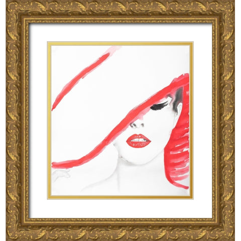 WOMAN WITH A SUMMER HAT Gold Ornate Wood Framed Art Print with Double Matting by Atelier B Art Studio