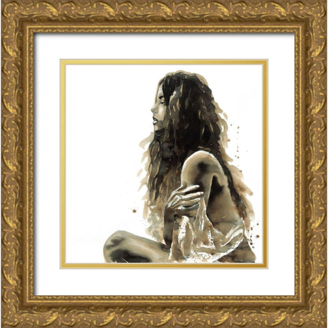 WOMAN IN SEPIA Gold Ornate Wood Framed Art Print with Double Matting by Atelier B Art Studio
