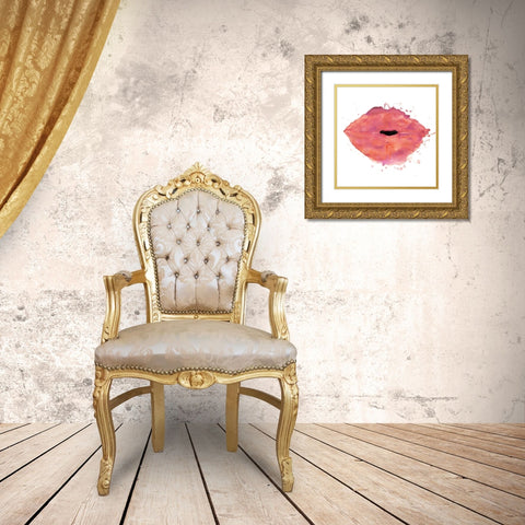WATERCOLOR PINK LIPSTICK Gold Ornate Wood Framed Art Print with Double Matting by Atelier B Art Studio
