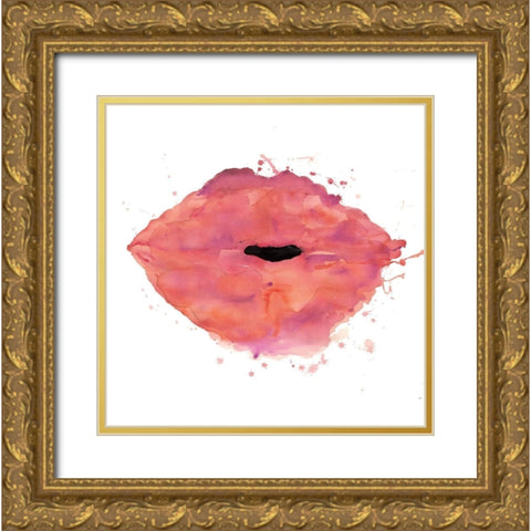 WATERCOLOR PINK LIPSTICK Gold Ornate Wood Framed Art Print with Double Matting by Atelier B Art Studio