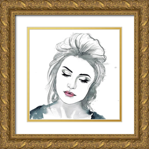 WATERCOLOR DELICATE WOMAN Gold Ornate Wood Framed Art Print with Double Matting by Atelier B Art Studio