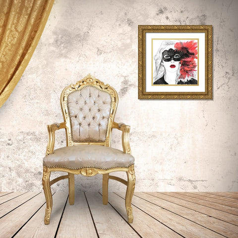 MASKED BALL Gold Ornate Wood Framed Art Print with Double Matting by Atelier B Art Studio