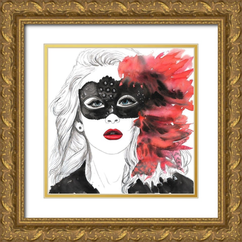 MASKED BALL Gold Ornate Wood Framed Art Print with Double Matting by Atelier B Art Studio